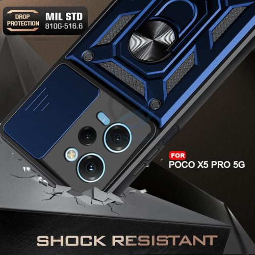 Image of AESTMO Tough Armor Poco X5 Pro 5G / Redmi Note 12 pro 5G Bumper Back Case Cover | Sliding Camera Shield Cover | 360 Degree Protection Back Case Cover for Poco X5 Pro 5G / Redmi Note 12 pro 5G (Blue)