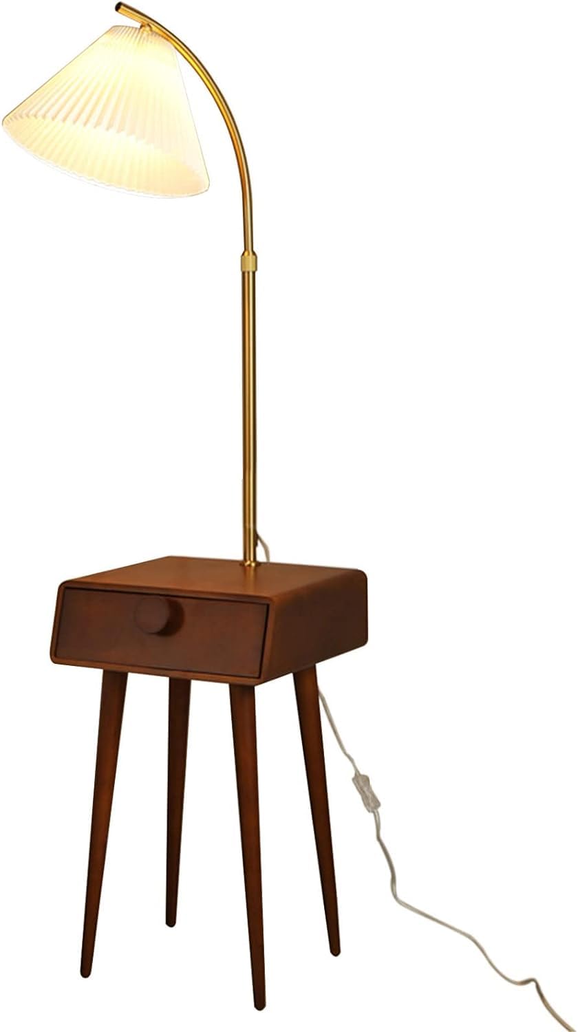 Lampa podłogowa w stylu wiejskim z 1 drewnianą szufladą do przechowywania, wysoka półka narożna 160 cm, idealna do wystroju domu, salonu i sypialni.