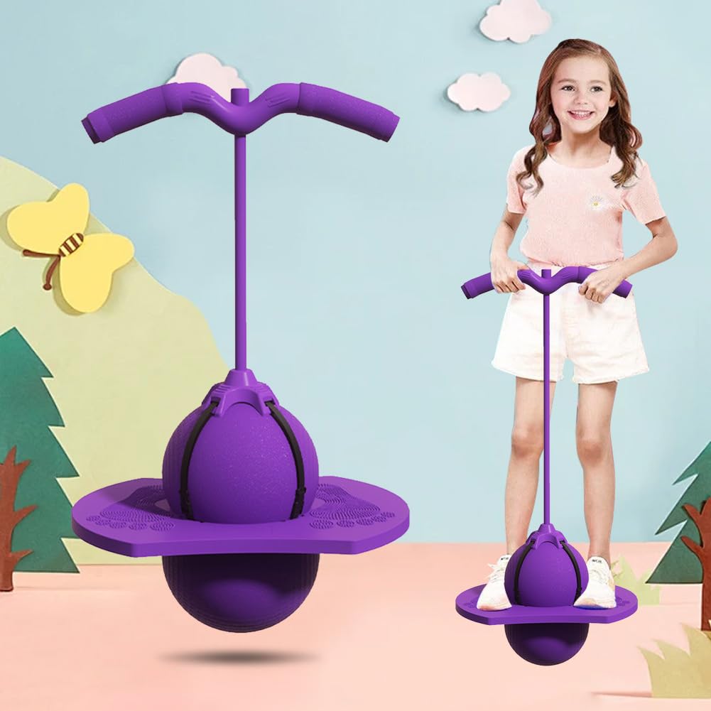 Palla rimbalzante per bambini: palla rimbalzante con pompa a bastone, tavola alta con presa forte, esercizio per l'equilibrio dei bambini, divertimento all'aperto per ragazzi e ragazze.