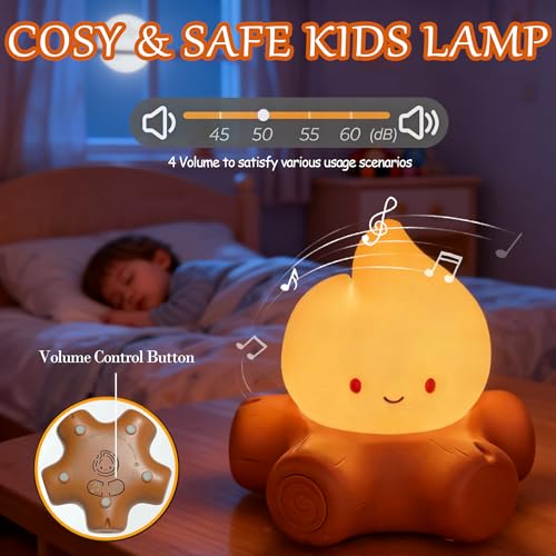 Pipihome Campfire Night Light, LED Flames Table Lamp, 2 Modes Dimmable Rechargeable Bedside Lamps with White Noise, Desk Bedroom Accessories Home Decor, Cute Gifts for Women Kids - Image 6