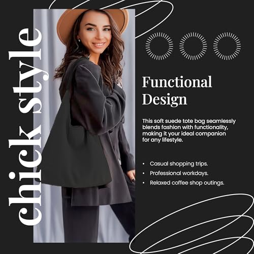 Image of Suede Hobo Tote Bag for Women - Stylish Slouchy Handbag, Leather Work Bag, Women's Handbags, Hobo Tote Bag for Travel&Office