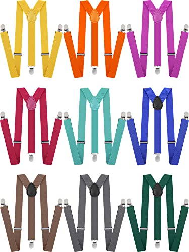 Image of 9 Pieces Y Back Style Unisex Suspenders Adjustable Elastic Suspenders for Men Women Rainbow braces with Clip for Pants