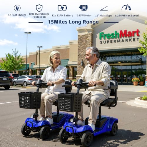 Image of 4 Wheel Mobility Scooter, Electric Scooter with Seat,Lightweight Mobility Scooter with Removable Battery. 6 MPH High Speed 265 lbs Capacity, Foldable Design (Yellow)