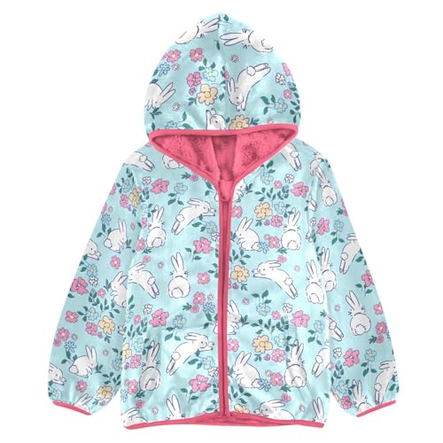 Rabbit Flower Toddler Fleece Jacket Baby Girls Hooded Zipper Long Sleeve Thick Warm Outerwear 3-10 Years