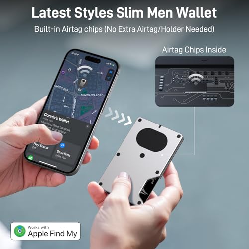 Image of Slim Wallet for Men and Women, Smart Metal Wallet Built-in Airtag Chip, Minimalist Wallet Compatible with Apple Find My, RFID Blocking Credit Card Holder with Money Clip (Grey)