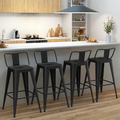 Vinahomar 24Metal Bar Stools Set of 4 Counter Height Stools with Removable Back Black Barstools for Kitchen Island