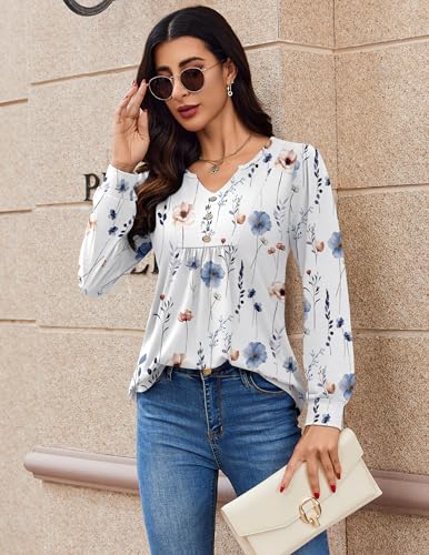 Image of Zeagoo Womens Long Sleeve Tops Fall V Neck Shirt Casual Pleated Tunic Top