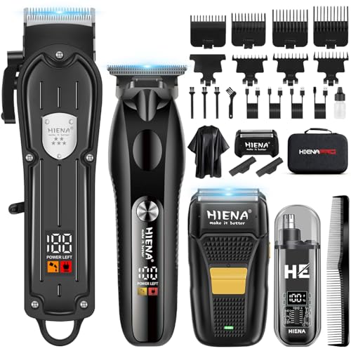 HIENA PRO Maquina de Cortar Pelo Hombre, Inalámbrico Cortapelos, Recortadora de Barba, Afeitadora de Láminas, Cortapelos de Nariz, Juego Completo Kit Barbero Eléctrico