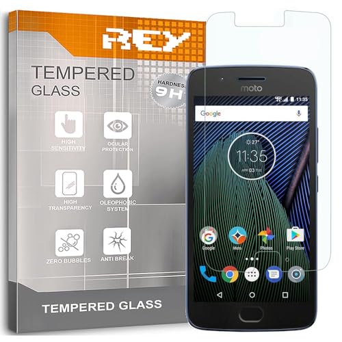 REY Displayschutz aus gehärtetem Glas für Motorola Moto G5, Schutzfolie, Bildschirmschutzfolie 9H+ Festigkeit, Anti-Kratzen-Öl-Bläschen