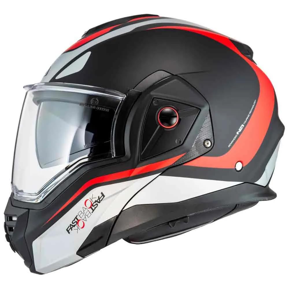 NZI Casco Modular NZI Fastback Duo 180º sumum Negro Rojo Abatible con Visor Solar - Unisex Hombre y Mujer - Homologado P/J ECE 22.06 (M)