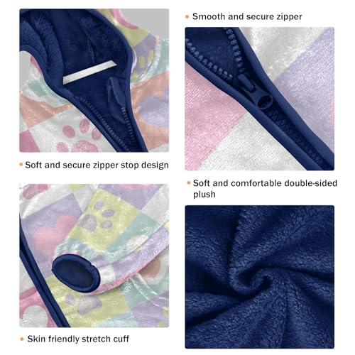 Plaid Pastel Hearts and Paws Girls Fleece Jacket Girls Fall Jacket Girls Zip Up Hoodie Girls Sherpa Jacket 2-10T3