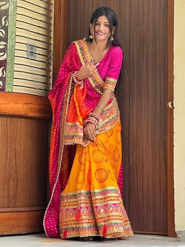 Image of Yashika Women's Georgette Art Silk Bandhej Zari Work Embroidered Saree | Women Sari