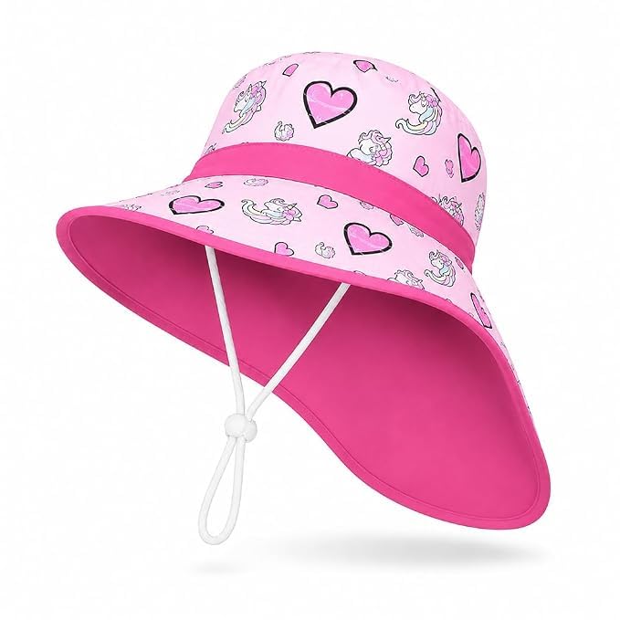 Image of VRITRAZ Sun Protection UPF50+ Bucket Hat Toddler Summer Beach Play Hats with Neck Flap for Girl, Boy, Kids Summer Hat, Bucket Hat for Kids Ages 3-10 Years