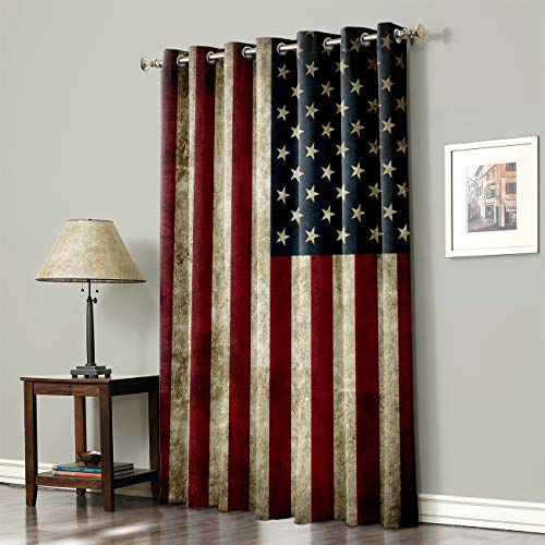 Room Darkening Curtains With Sliver Grommet Top,American Flag Retro Stars And Stripes Usa Flag Blackout Window Treatment Curtain For Sliding Glass Door/Bedroom/Living Room (Single Panel 52X63In） #TOP4