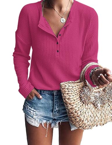 Image of MOLERANI Womens Long Sleeve Waffle Knit Henley Shirts Tunic Tops