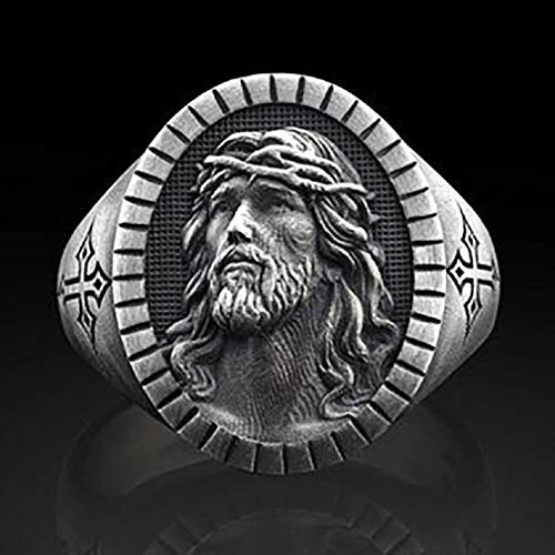 Pikalf Jesus Head Ring For Men, Catholic Christian Cross Ring, Vintage Jesus Signet Ring, Retro Religious Amulet Ring, Baptism Christian Catholic Jewelry Gift For Men Boys (7) #TOP1