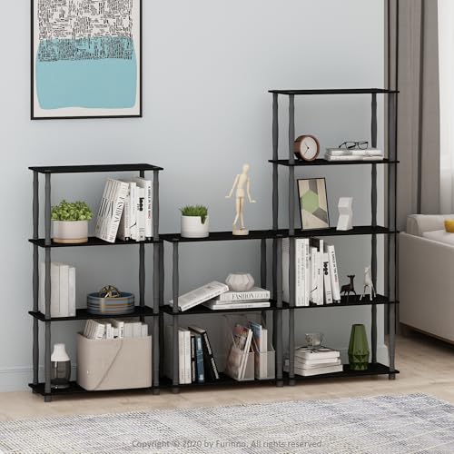 Image of Furinno Turn-N-Tube 3-Tier Compact Multipurpose Shelf Display Rack with Classic Tube, Black /Grey