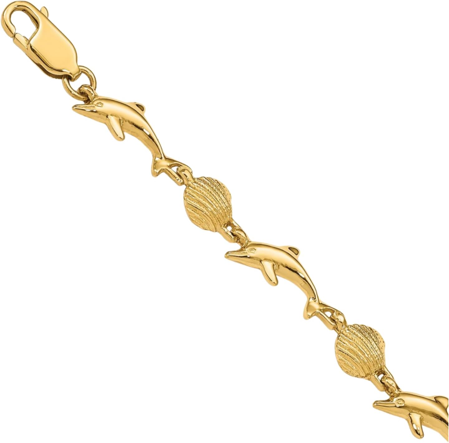 IceCarats 14K Solid Yellow Gold 8mm Chunky Link Chain Dolphin Shell Charm Bracelet 7 inch Polished For Her