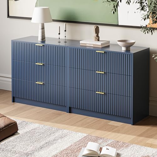 Image of MAISONARIA Fluted Dresser for Bedroom, 32 Inch Wide Nightstand with Large Drawer, 3 Drawer End Table for Bedroom, Living Rooms, Offices, and Entryways, Navy Blue