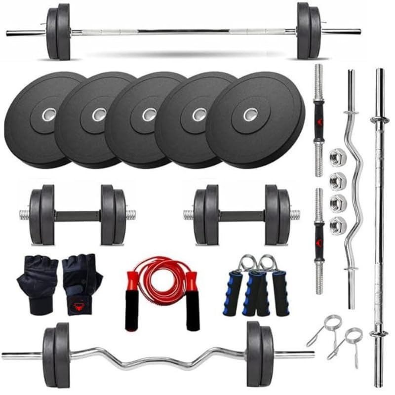 10Kg Home Gym Set for Men – 3Ft Curl Rod, 5Ft Straight Bar & Dumbbell Rods with Rubber Weight Plates, Complete Exercise & Fitness Combo-image-19