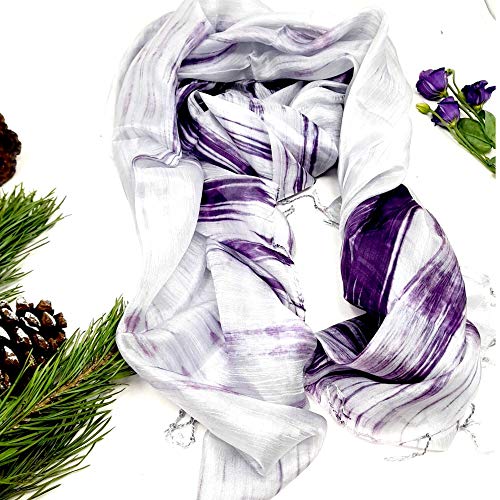 Millie and Boo Silk Scarf for Women – Pure Mulberry Silk Hair Wrap – Hand-Painted Purple and Grey Silk Head Scarf – Modern Shawl Wraps for Women – Luxurious Silk Neck Scarf – 67 x 29-inch2