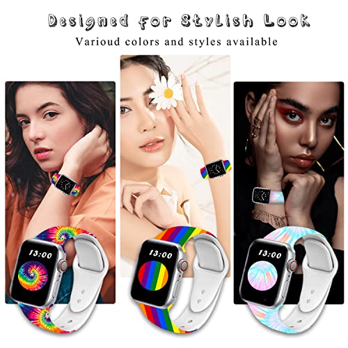 Tie Dye Sport Bands Compatible Apple Watch Band 38Mm 40Mm 41Mm 42Mm 44Mm 45Mm For Women Men, Rainbow Print Adjustable Soft Silicone Replacement Smartwatch Wristband For Iwatch Series 7 6 5 4 3 2 1 Se38Mm/40Mm #TOP4