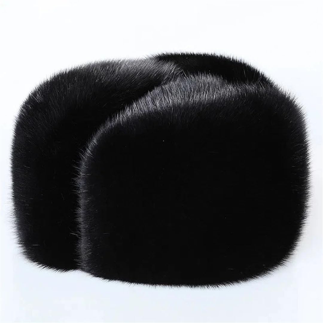 Sombrero de bombardero de piel de visón real para hombre y mujer, con cabeza de marten auténtica, cálido, Estilo 2 negro, 7 / 7 1/4