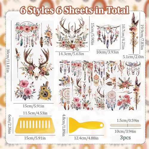 WANDIC 6 Sheets Rub On Transfer Sticker,Tribal Style Transfer Decals for DIY Photo Albums Furniture,15 * 30cm - Image 2