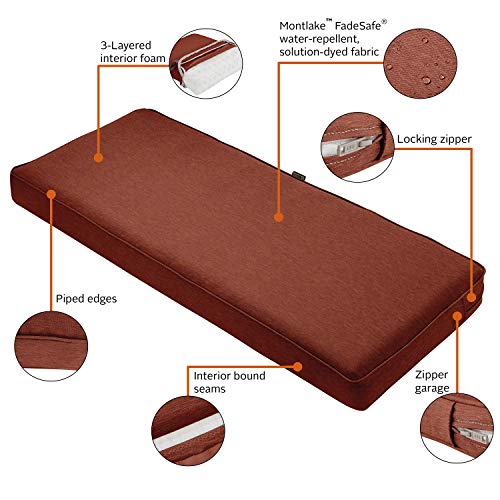 Classic Accessories Montlake Fadesafe Water-Resistant 54 X 18 X 3 Inch Outdoor Bench/Settee Cushion, Patio Furniture Swing Cushion, Heather Henna Red, Patio Loveseat Cushion #TOP3