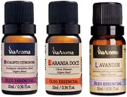 Kit 3 Óleos Essenciais. Reduz o Stress, e Promove Sensação de Paz, Conforto e Bem-estar - Via Aroma.