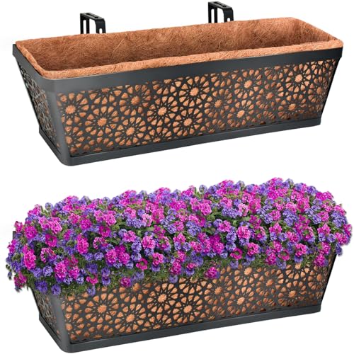 Halatool Railing Window Balcony Deck Planter Boxes Outdoor, 2 Pack 24 Inch Metal Heavy Duty Planter...