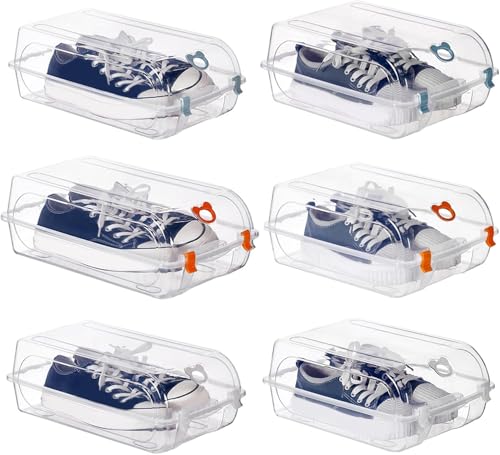 Image of C.S.M CSM Multipurpose Stackable Rectangular Footwear Storage Organiser(SHOEBOX-4) Containers with Lid, Clear Plastic, Large, Pack of 4