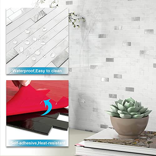Benice Peel And Stick Backsplash For Kitchen Stickers,Peel And Stick Mosaic Tile,Stick Tiles Bathroom Tile Stickers Peel And Stick Marble Tiles Waterproof Shower Tiles(10Pcs,Carrara White) #TOP4