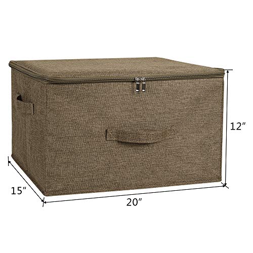 Anminy Storage Bins With Zipper Lid Storage Boxes With Handles Pp Plastic Board Foldable Lidded Cotton Linen Fabric Home Cube Basket Closet Clothes Toys Organizer Container - Coffee, Extra Large Size #TOP2