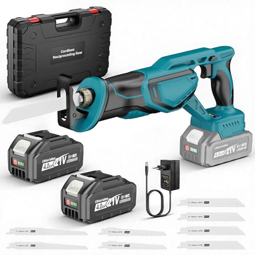 Yofuly Säbelsäge Akku für Maa-kita 18V Akku, 2x 4,0Ah Batteries, 2025 Upgrade Elektrischer Fuchsschwanz 3500spm, 28mm Hublänge, Reciprosäge mit 8 Sägeblätter Für Holz/Metall/PVC