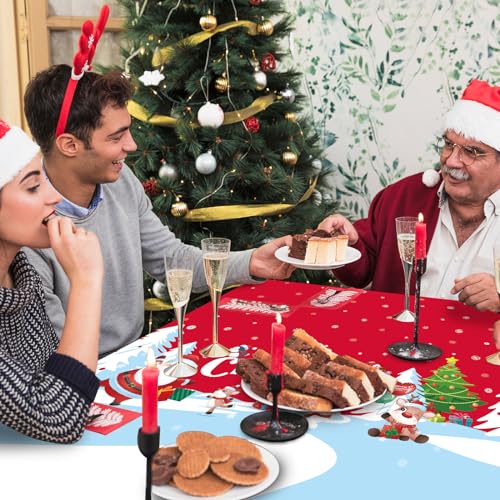 Christmas Tablecloth Plastic Disposable 3 Pcs 54x108 Inch Vinyl Christmas Red Blue Table Cloth Snowflake Merry Christmas Rectangle Table Cover Party Decorations Decorations – Image 5