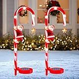 RunElves クリスマス 飾り イルミネーション 屋外 ソーラー ライト キャンディーケーン型 防水 埋め込み 明るい 自動点灯 消灯 省エネ 照明飾り おしゃれ led ガーデンライト クリスマス オーナメント 庭 雰囲気作り 飾りライト サンタさん付き 2本セット
