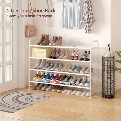 Image of LINZINAR Shoe Rack Long 4 Tier Shoe Storage Organizer Metal Wide Shoe Shelf for Closet Entryway Bedroom 30 Paris Large Capacity, White