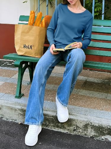 Cicy Bell Womens Long Sleeve Shirts Casual Loose Fit Crew Neck Seam Tunic Tops Fall Basic Tees - image 7