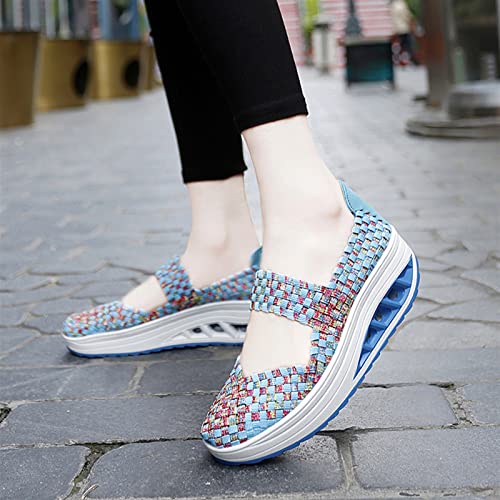 Women's Platform Wedge Sandals Slip on Woven Pumps Mary Jane Shoes Comfortable Walking Shoes3