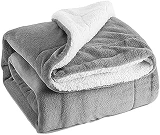 TEERFU Sherpa Throw Blanket Silver Grey Travel/Single Size (130 x 160cm) Fleece Bed Throws Warm Reversible Microfiber Solid Blankets for Bed and Couch