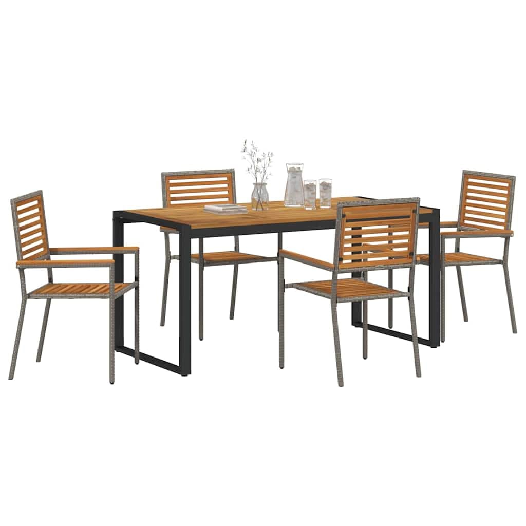Juego de muebles de jardín de polirratán, 5 unidades, color gris y marrón, mesa y 4 sillas, muebles de balcón para terraza, jardín, balcón -B