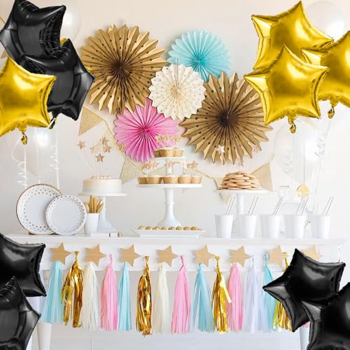 Image of Star Balloons, 18 Inch Foil Balloons, 10 PCS Star Balloons Foil,Gold & Black Star Foil Balloons Set Mylar Balloons Balloons Star for Birthday Party Anniversary Wedding New Year Decorations