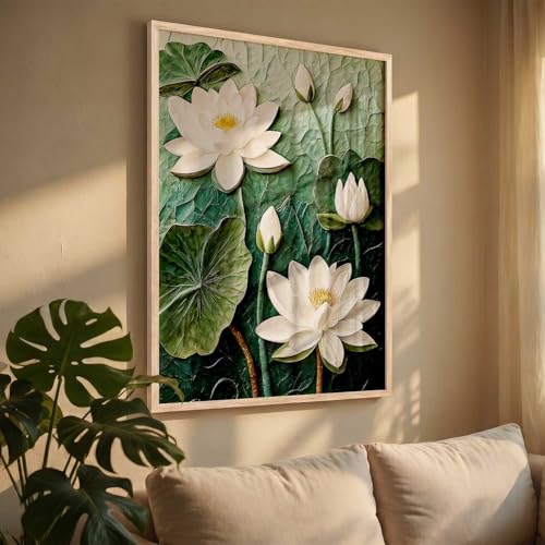 Image of kotart Aesthetic lotus Art Home Decoration Painting | Floral Paintings With Frame For Living Room Bed Room Hotel Wall Decor Digital Reprint (13x17 inch)