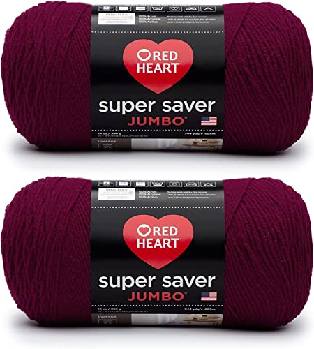Image of Red Heart Super Saver Jumbo Burgundy Yarn - 2 Pack of 396g /14oz - Acrylic - 4 Medium (Worsted) - 744 Yards - Knitting /Crochet