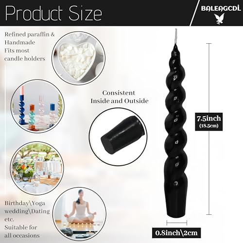 Image of Short Taper Candles Black Spiral Candle Sticks Smokeless 7.5 Inch Unscented Twisted Candle Handmade Tapered Candles 4PCS for House Warming Gift Romantic Dinner Decor