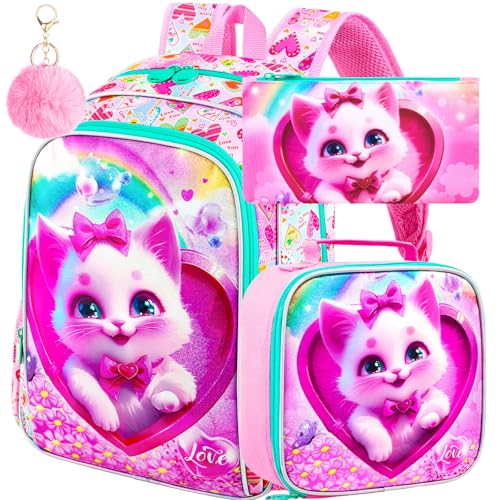Image of 16 inch Backpack for Girls Boys 4-8, 3Pcs Kids Bookbag Set with Lunch Box, School Bag for Preschool Kindergarten