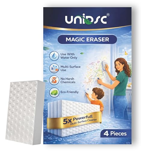 Image of UNIDSC Magic Eraser Sponge Pack of 4 | No Scratch Multi-Surface Cleaner | Removes Tough Stains from Walls, Kitchen, Bathroom, Shoes & Switch Boards | Just Add Water Cleaning Sponge (4 Eraser)
