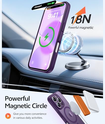 Image of FNTCASE for iPhone 16 Pro Max Case: [Compatible with Magsafe] Translucent Matte Cases with [Full Camera Protection] [Screen Protector] Military Grade Shockproof Protective Phone Cover - Purple