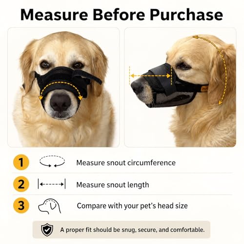 Image of Dog Muzzle, Breathable Mesh for Grooming & Nail Care, Black, L | Adjustable head and snout straps, quick-release buckle, soft padded edges